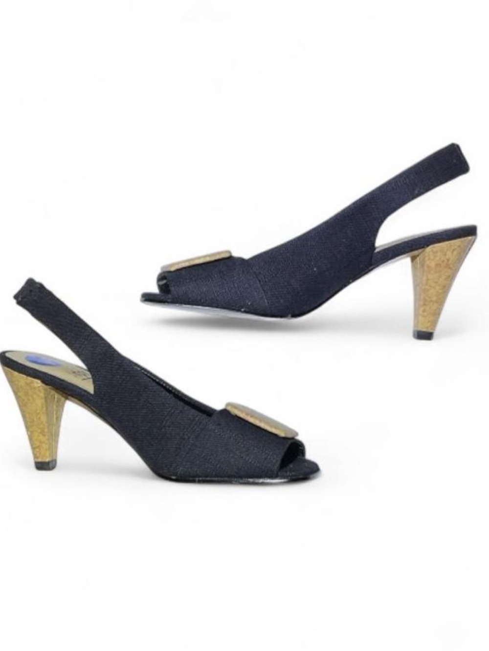 Impo Black Slingback Peep-Toe Heels with Cork Accents